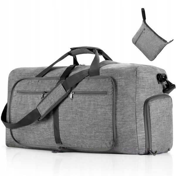 Vomgomfom Torba sportowa podróżna 65L Szara z komorą na buty Składana