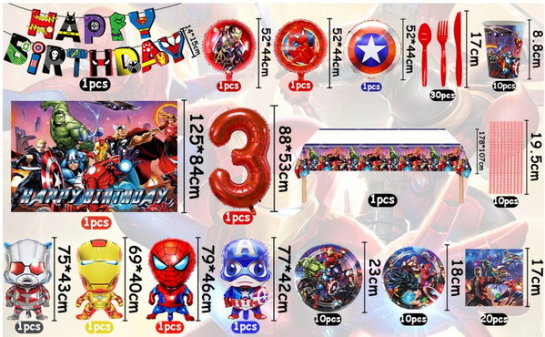 NOVBAON Avenger Duży zestaw urodzinowy balony talerze 4 OPIS