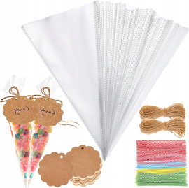 Torebki celofanowe 100 sztuk 25×13 cm + etykiety i sznurek