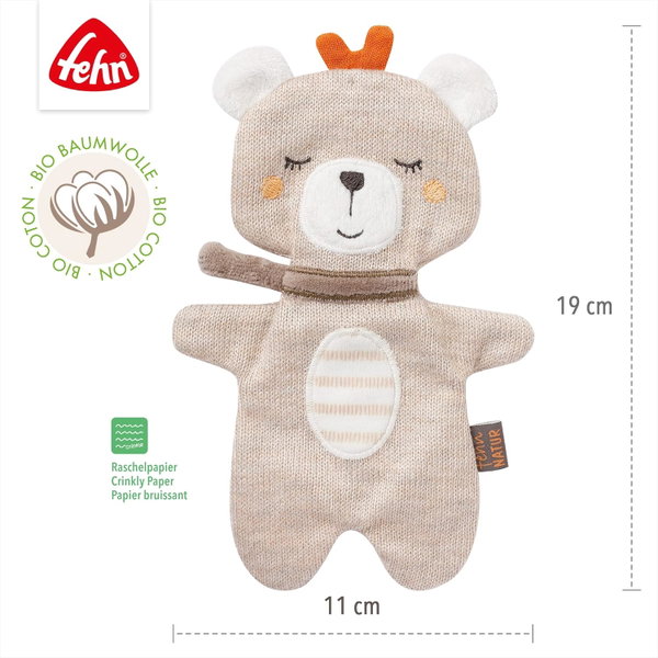 Fehn Teddy NATUR bio-bawełna Miś szeleszczący 19 cm 0+