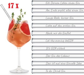 HALM Szklane słomki Gin Grawerowane zestaw party XL 20 cm17 szt DE EN
