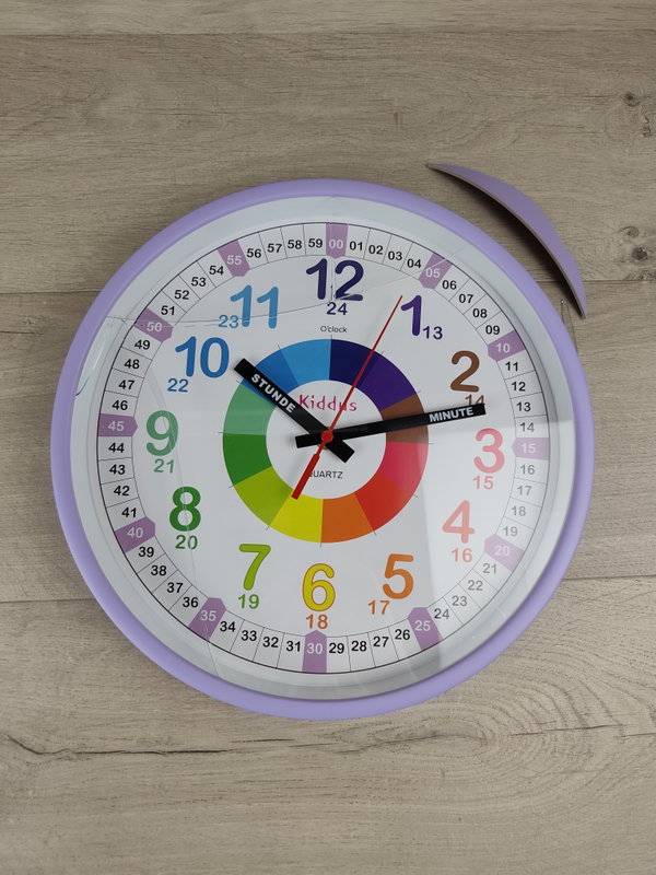 Kiddus Edukacyjny Zegar ścienny dla dzieci pastelowy fiolet 30 cm DE