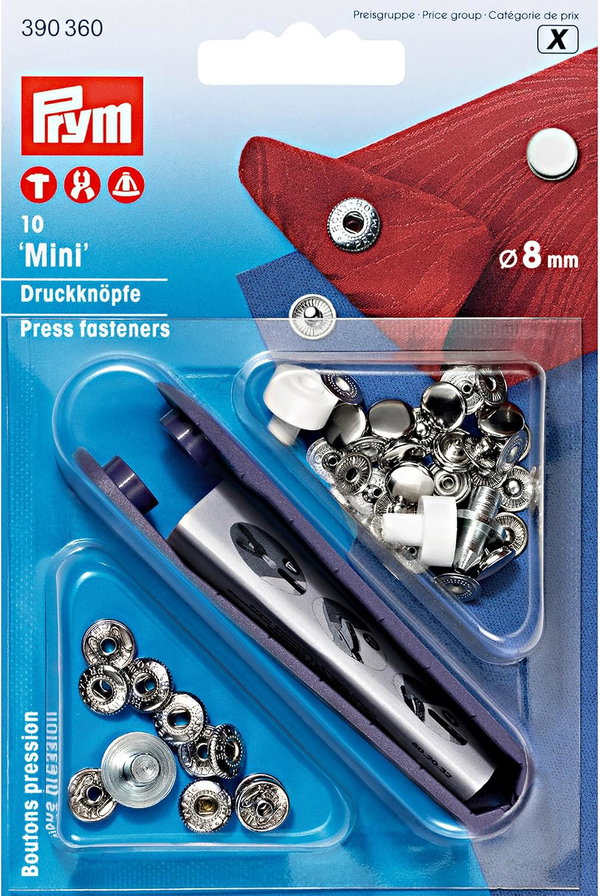 Prym Mini Zatrzaski Bez Szycia Srebrne 8 mm 10 sztuk