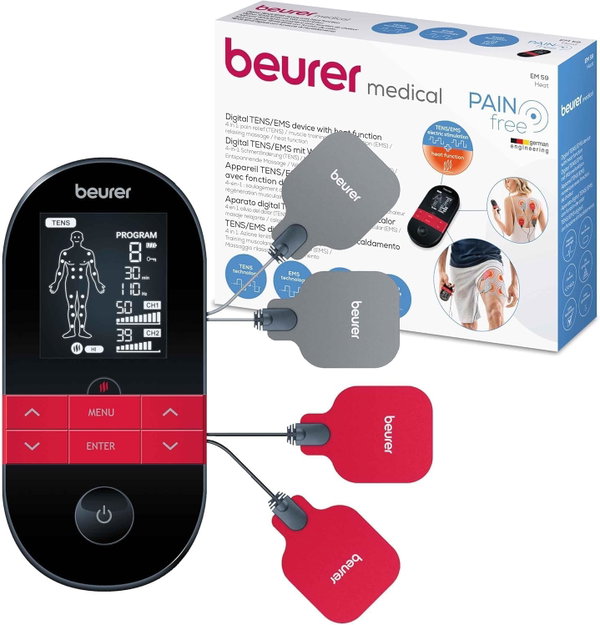 Beurer EM 59 Heat TENS EMS Elektrostymulator 4 Elektrody