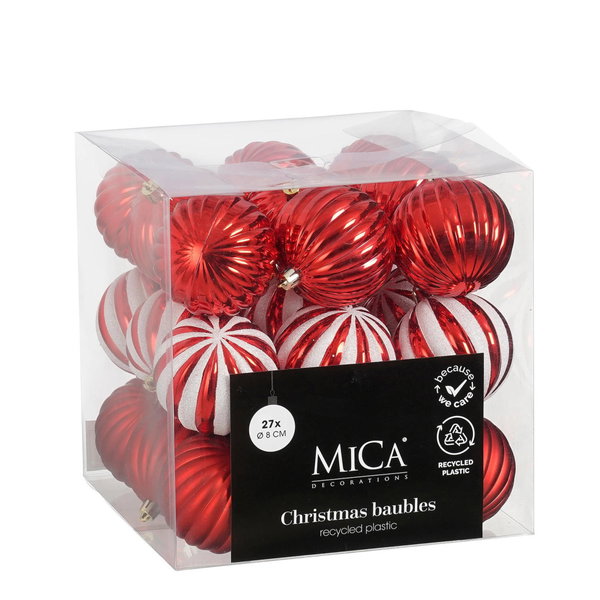 Mica Decorations Bombki Choinkowe Czerwone Nietłukące 8 cm 27 sztuk
