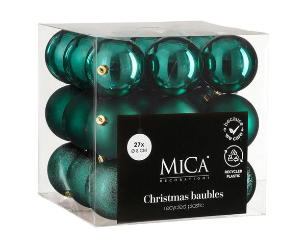 Mica Decorations Bombki Choinkowe Petrol Nietłukące 8 cm 27 sztuk