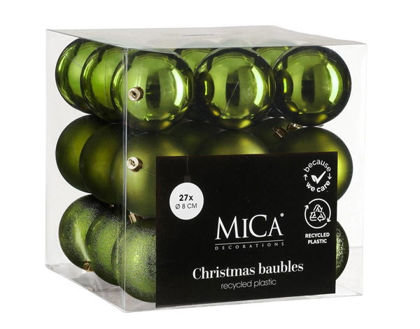Mica Decorations Bombki Choinkowe Ciemnozielone 8 cm 27 sztuk