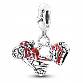 Zawieszka SREBRO 925 Charms Koralik Czerwony Ścigacz Motor i Kask