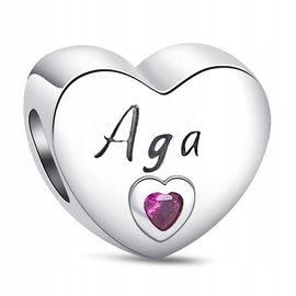 Zawieszka SREBRO 925 Koralik Charms Imię Aga Agnieszka Serce