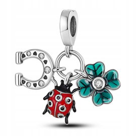 Zawieszka SREBRO 925 Charms Symbole Szczęścia Podkowa Biedronka Koniczynka