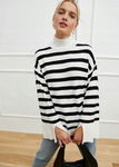 B.P.C sweter oversize śmietankowy w czarne paski 48/50.