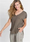 B.P.C t-shirt damski w serek z wiskozy ciemne fango 44/46.