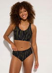 B.P.C bikini bustier czarno-oliwkowe we wzory z figami 40.