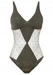 B.P.C. miękkie body bez usztywnień khaki koronkowo siateczkowe r.48/50