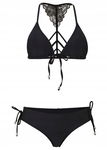 B.P.C czarne bikini wiązane z koronką trójkątne miseczki 40(80B).