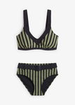B.P.C bikini oliwkowo-czarno-złote w paski z figami z paskiem ^38