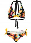 B.P.C bikini trójkątne miseczki wiązane czarne w kolorowe kwiaty 44.