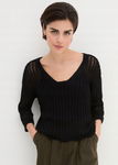 B.P.C sweter ażurowy czarny z rękawami 3/4 48/50.