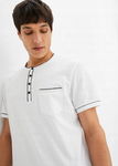 B.P.C t-shirt męski z dekoltem henley biały z czarnym zdobieniem^68/70
