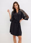 B.P.C kimono czarne szlafrok sexi satynowy z koronką r.40/42