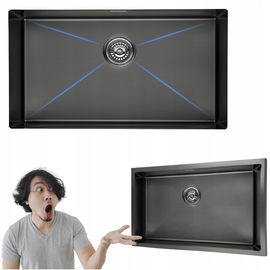 Zlewozmywak kuchenny ze stali nierdzewnej 74 x 44 cm czarny Lonheo