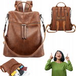 Damska torba na ramię ze skóry PU Leathario r.M retro brązowa 37x15x33 cm
