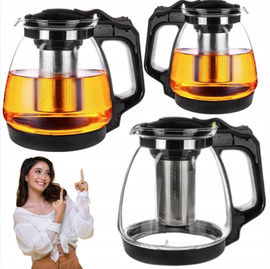 Szklany czajniczek z sitkiem 1700 ml filtr ze stali nierdzewnej czarny T24