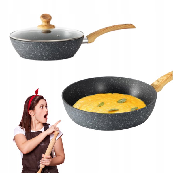 Kitchen Academy nieprzywierająca głęboka patelnia 24,5 cm z pokrywką szara