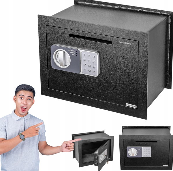 Elektroniczny sejf domowy z kluczem i zamkiem szyfrowym Genie Hand czarny