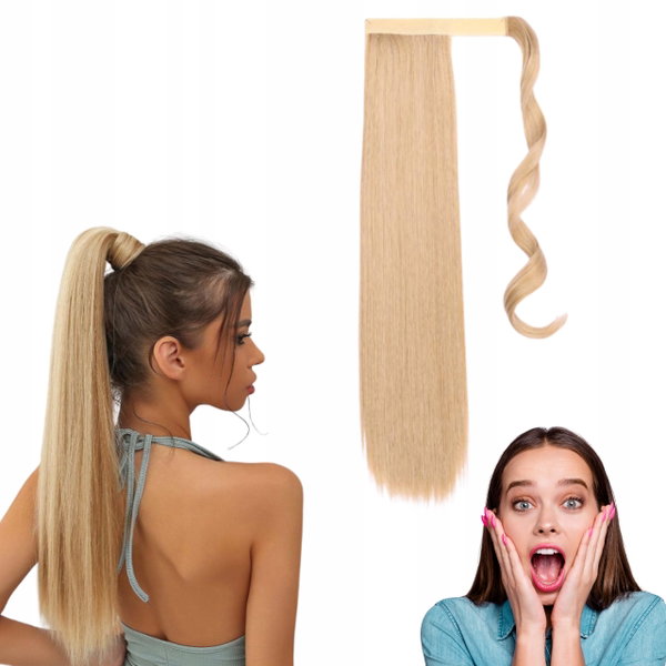Długie proste przedłużenie końskiego ogona o długości 50 cm ciemny blond