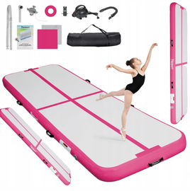 Mata treningowa gimnastyczna z pompką długość 3m kolor różowo-szary FBSPORT