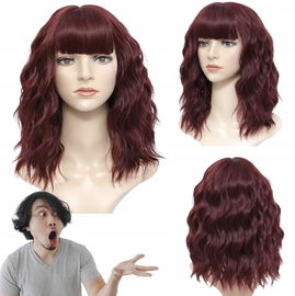 Colorfulpanda Peruka włosy krótkie z grzywką dla kobiet intensywny czerowny