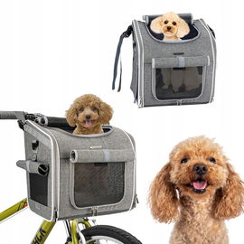 Kosz rowerowy dla psa Babeyer rozszerzalny z 4 okienkami z siatki szary