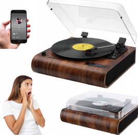 GRAMOFON WINYLOWY VOSTERIO 3 PRĘDKOŚCI 33/45/78 obr./min BRĄZOWY BLUETOOTH