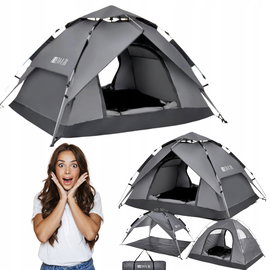 Wodoszczelny namiot kempingowy 3-4 osobowy DEWUR namiot kopułowy szary