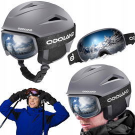 Odoland kask narciarski z goglami UV400 szary regulowany rozmiar M 57-59 cm