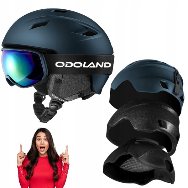 Odoland kask narciarski z goglami UV 400 niebieski rozmiar S 52-55 cm