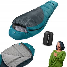 USZKODZONY Bessport duży szaro niebieski ciepły śpiwór od -9 do 5°C 210 cm