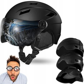 Odoland kask narciarski z wizjerem UV 400 czarny rozmiar S 52-55 cm