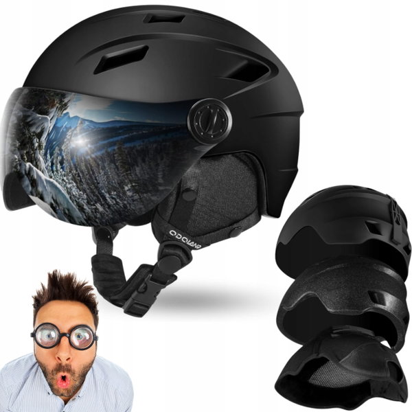 Odoland kask narciarski z wizjerem UV 400 czarny rozmiar S 52-55 cm
