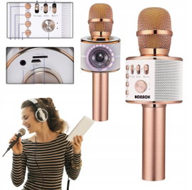 Mikrofon do karaoke dla dzieci z głośnikiem Bluetooth przenośny różowezłoto