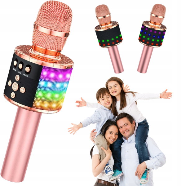 Mikrofon do karaoke dla dzieci Q78 różowy Bluetooth i złącze AUX przenośny