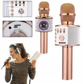 Mikrofon do karaoke dla dzieci z głośnikiem Bluetooth przenośny różowezłoto
