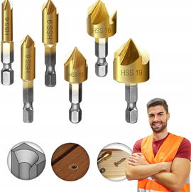 Zestaw 6 frezów stożkowych HSS 1/4" 6-19 mm do drewna plastiku metalu