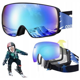 Dziecięce Gogle Narciarskie UV400 Przeciwmgielne niebieskie Odoland