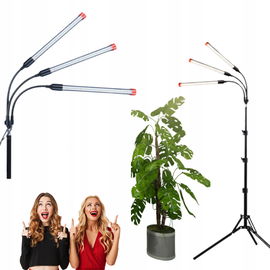 3-głowicowa lampa do uprawy roślin ze stojakiem i timerem 27 W LED 24"-64"
