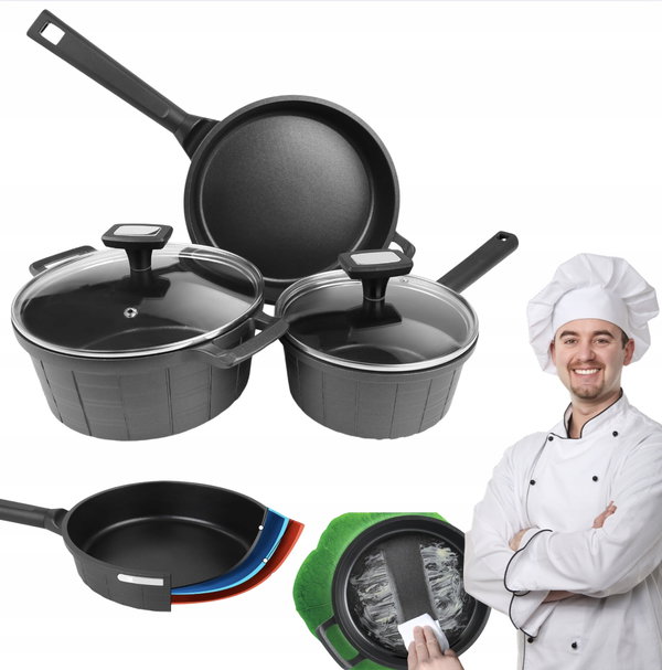 5-częściowe zestawy aluminiowych naczyń kuchennych bez PFOA Tieplis czarne