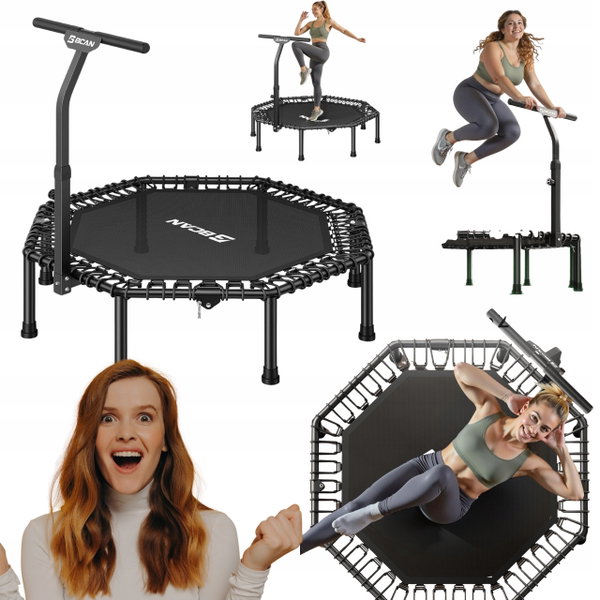 Trampolina fitness BCAN 51" ośmiokątna z regulowanym uchwytem do treningu