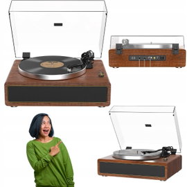 Gramofon z głośnikami Bluetooth Retrolife 33/45 RPM RCA AUX stylowy brązowy