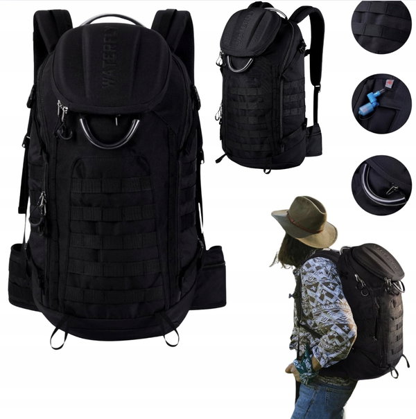 Plecak Taktyczny WATERFLY 35L Wojskowy Trekkingowy MOLLE Wodoodporny Czarny